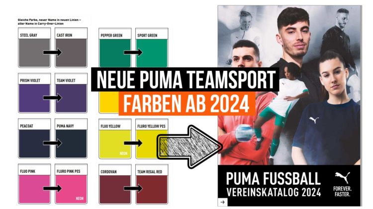 Die neuen Puma Teamsport Farben ab 2024 für Trainingsanzüge und Trikots