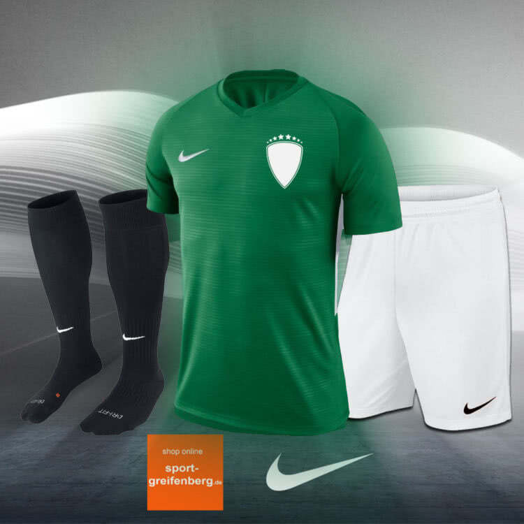 Der nike trikotsatz Tiempo grün (Trikot) weiß (Hose) schwarz (Stutzen)