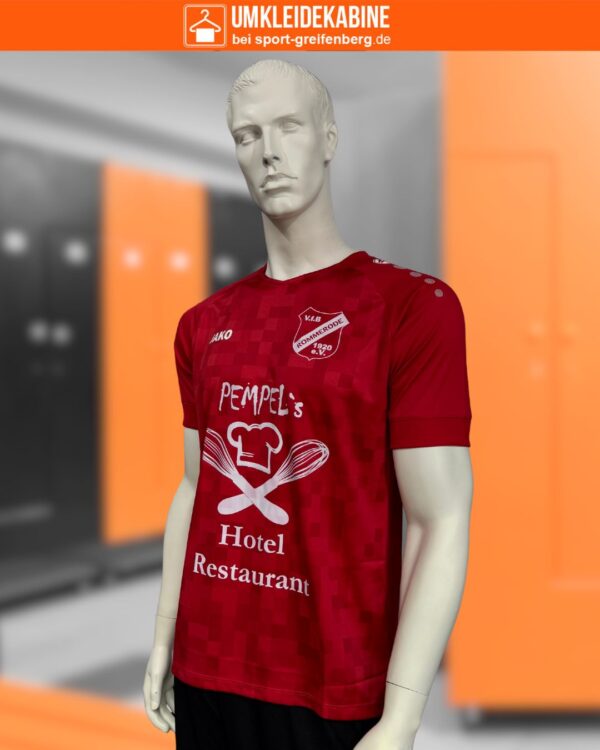 rote Trikots mit Grafik Muster und incl. Bedruckung