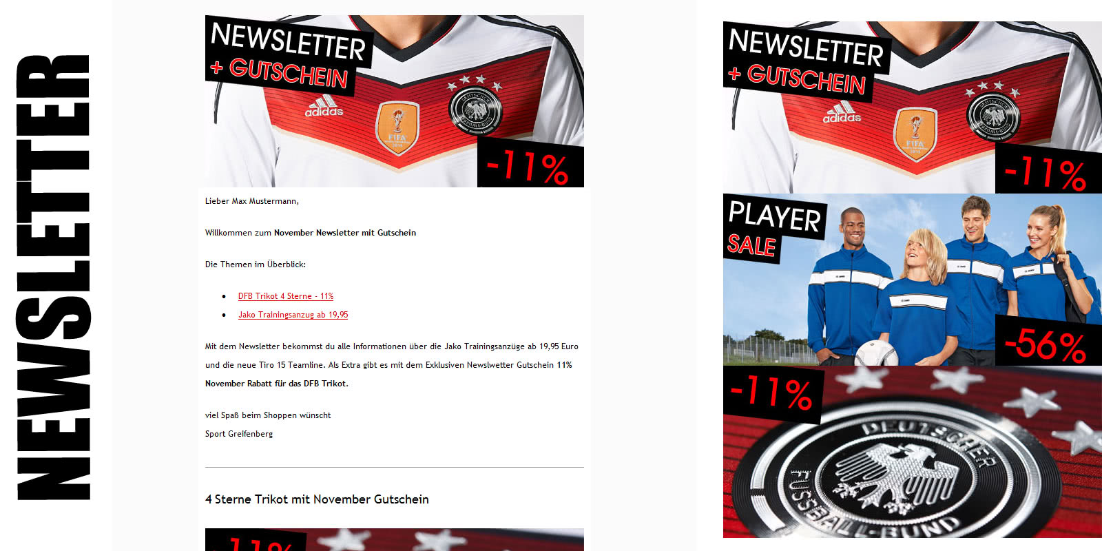 Sport Shop Newsletter mit Gutschein und Rabatt Code