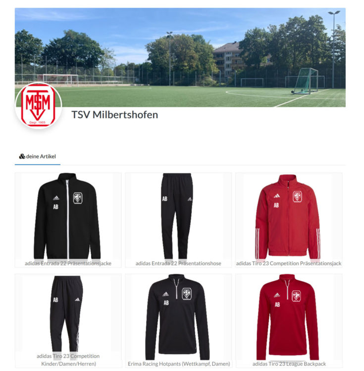 Vereinsshop für den Fußballvereine mit Trainingsanzügen