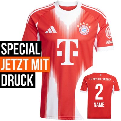 adidas FC Bayern Trikot 2025/2026 Home mit Nummern + Namen - Kinder