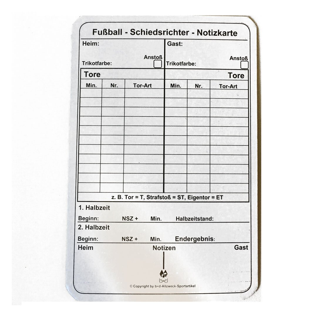 Schiedsrichter Spielnotizkarten (Fussball) bestellen